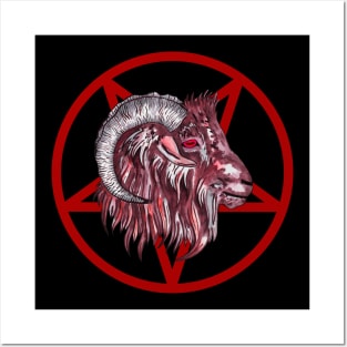 Black goat satanism pentagram Posters and Art